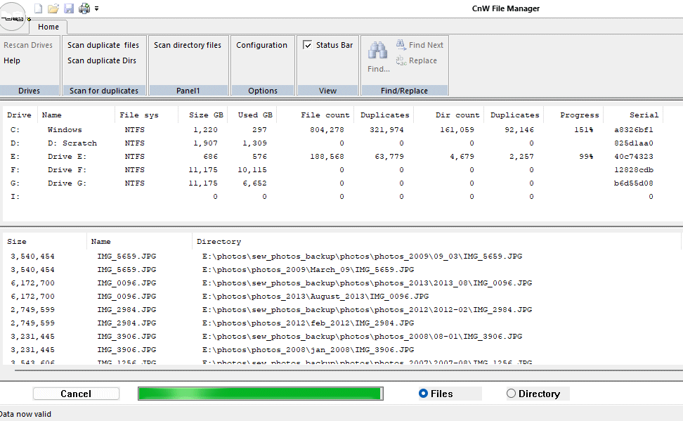 Screen shot of duplicated files found