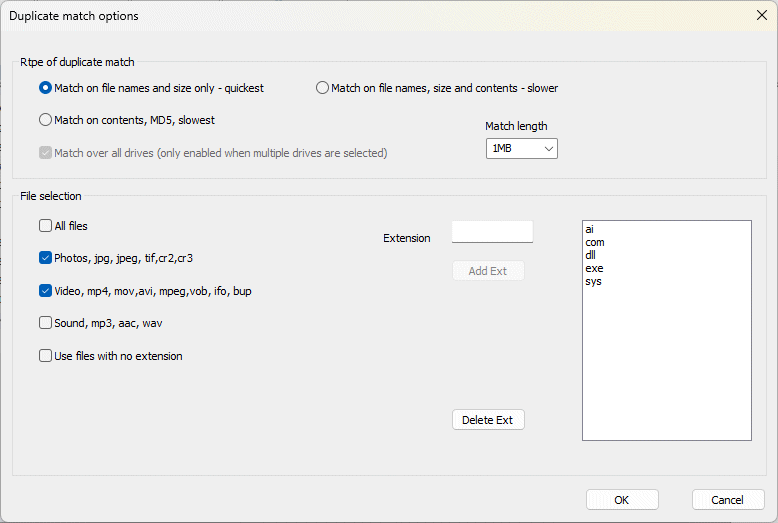 Duplictate file selection by type